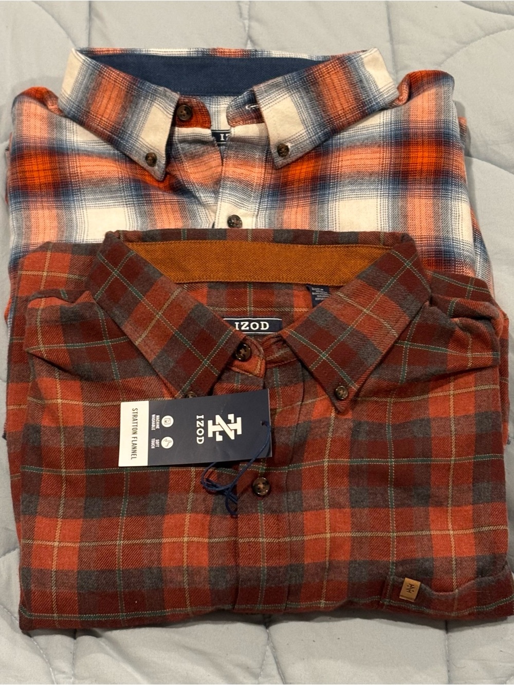 Lot Of 2 Izod Long Sleeve Stratton Flannel Shirts XXL (Orange Rust/ Cherrywood)